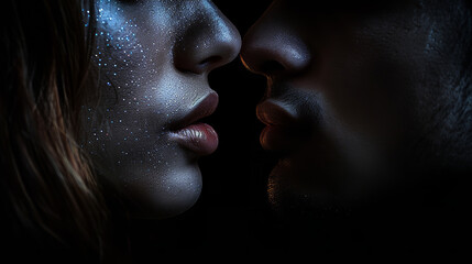 The picture of two lovers. The contact of their lips. A very tenden to and romantic moment