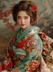 Fototapeta premium Portrait of a young woman in a kimono