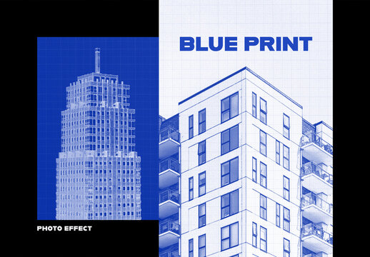 Blue Ink Print Poster Photo Effect Mockup