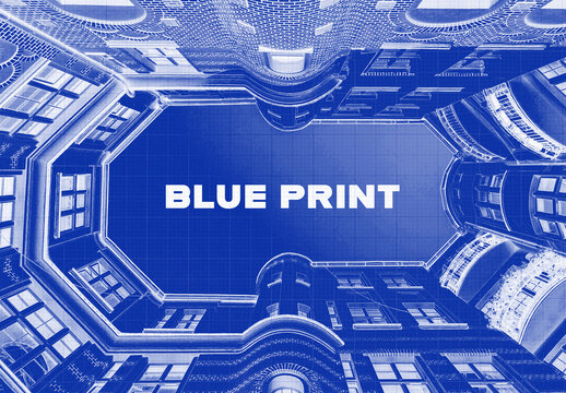 Blue Ink Print Photo Effect Mockup
