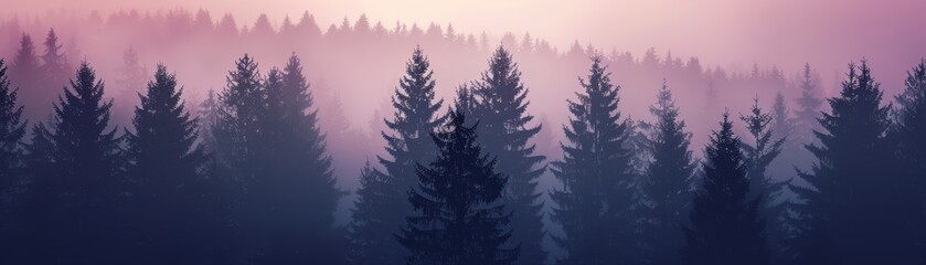 Forest silhouette, gradient sky, twilight ambiance, tranquil