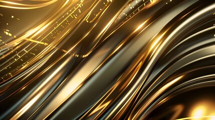 Flowing Golden Metallic Curves and Waves Representing Fluid Motion and Dynamic Energy