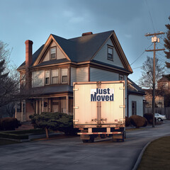 Items packed in boxes are transported by a van when moving to a new home, generative ai