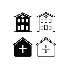 hospital and clinic icon vector silhouette and line