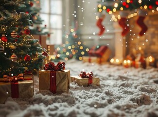Christmas Tree Decorated with Presents and Ornaments