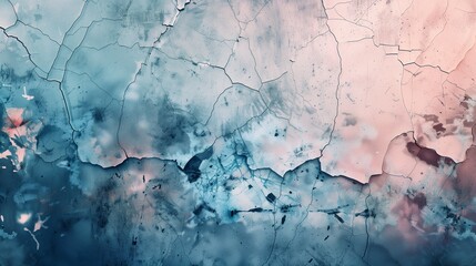 A serene yet haunting image where deep grunge textures merge into a cracked, shattered surface, softened by delicate pastel blues and pinks.