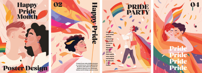 Gay pride month poster design collection. Set of banners for LGBTQ pride celebration