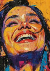 colorful abstract portrait of a happy woman