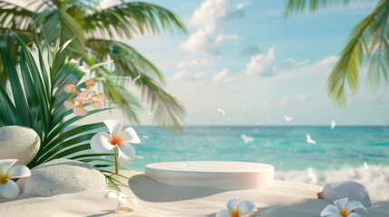 A beach scene with a white sand and a white square in the middle