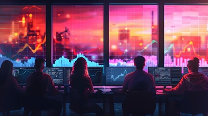 Corporate Marketing Team Tracking Viral Online Campaign Metrics and Analytics on Digital Screens