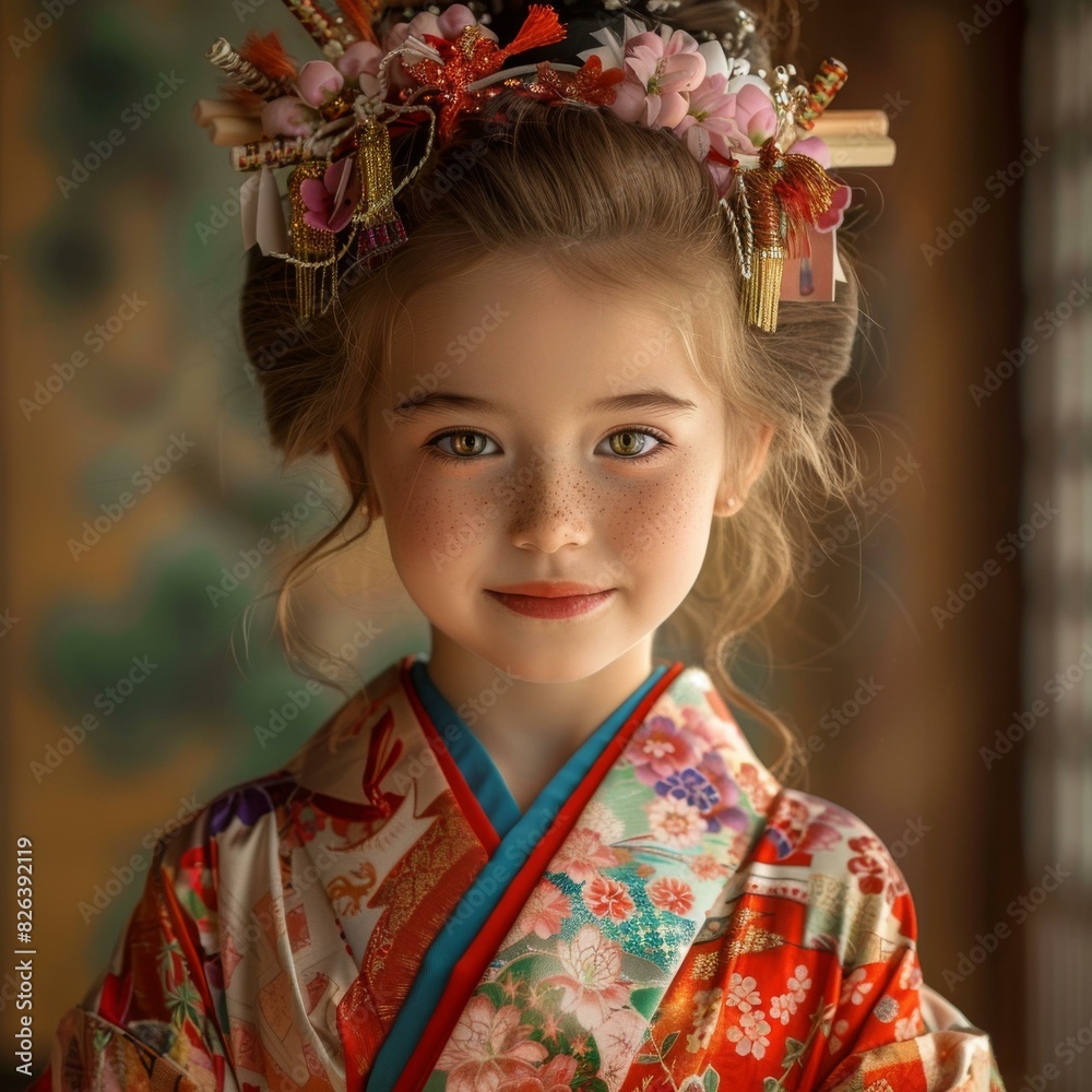 Poster Little girl in kimono