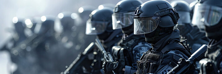 Fototapeta premium Training and Preparedness (Gray): Signifies the importance of police training and preparedness in effectively managing protests and ensuring public safety.