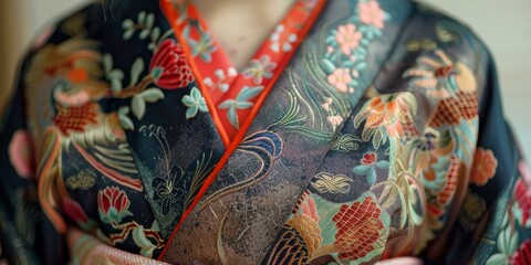 Fototapeta premium A close-up of a kimono with intricate embroidery.