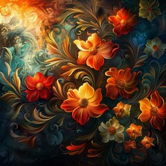 Colorful floral ornament in retro style