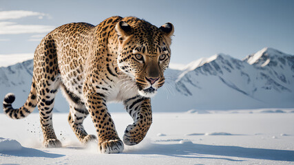 AI image genetare leopard in the North Pole