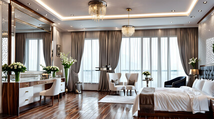 Beauty salon ward like hotel The living room and hair salon of the beauty salon are decorated with luxurious interior design drawings