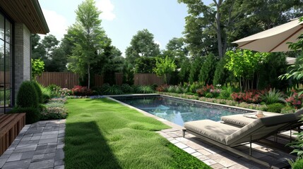 Fototapeta premium Luxury Garden Oasis with Swimming Pool