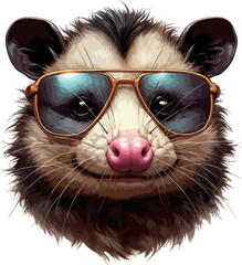 illustration of cute cartoon opossum in sunglasses