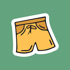 swimming trunks. men's swimming trunks. swimsuit. clothes. vector. sticker. doodle drawing. retro palette. with a white outline.