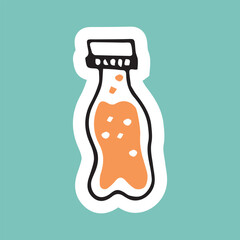 soda. water. drink. bottle. soda in a bottle. vector. sticker. doodle drawing. retro palette. with a white outline.
