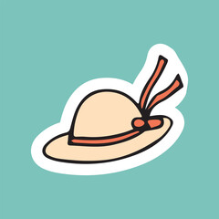 hat. a beach hat. a headdress. vector. sticker. doodle drawing. retro palette. with a white outline.