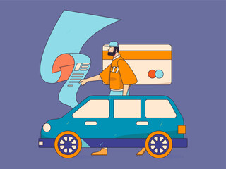 Buy insurance for car flat character vector concept operation illustration
