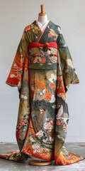 Fototapeta premium A kimono with a pattern of birds and flowers