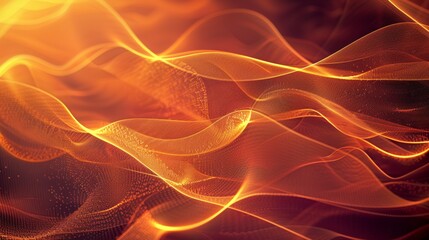 Obraz premium Digital illustration of flowing orange waves with glowing particles