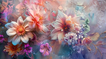 Colorful floral fantasy on textured background