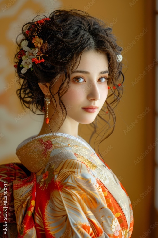 Poster Beautiful Woman In Traditional Japanese Kimono