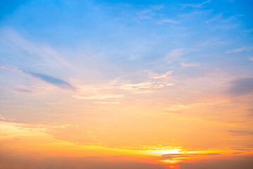 Beautiful , luxury soft gradient orange gold clouds and sunlight on the blue sky perfect for the background, take in everning,Twilight, Large size, high definition landscape photo