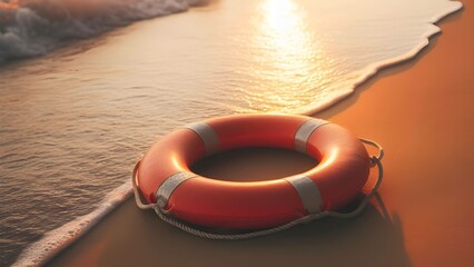 orange plastic swimmin ring on the beach