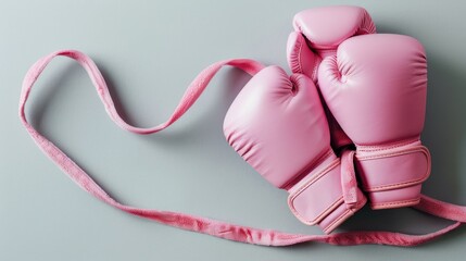 Raising awareness for breast cancer with pink boxing gloves on a light grey background - Powered by Adobe