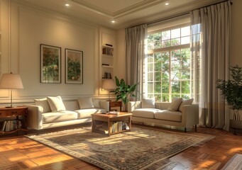 Modern and Luxurious Living Room with Ample Sunlight and Tasteful Decor