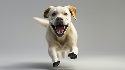 Labrador dashes towards its owner full of joy in a 3D illustration with a clean background. The...