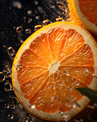 a orange,carbonated water, macro,professionalcolor grading,clean sharp focus