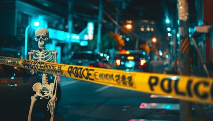 POLICE lines and yellow tape with the inscription