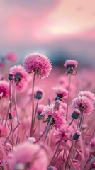 Fototapeta premium Dreamy pink blossom field at sunset