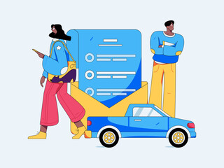 Buy insurance for car flat character vector concept operation illustration
