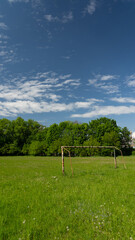 Old soccer gates on an abandoned soccer field, minimalism