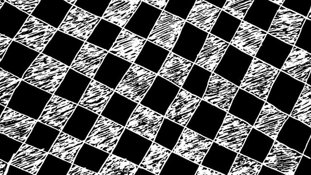 White wiggly hand drawn abstract checkerboard pattern doodle overlay animation 