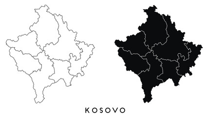 Kosovo map of city regions districts vector black on white
