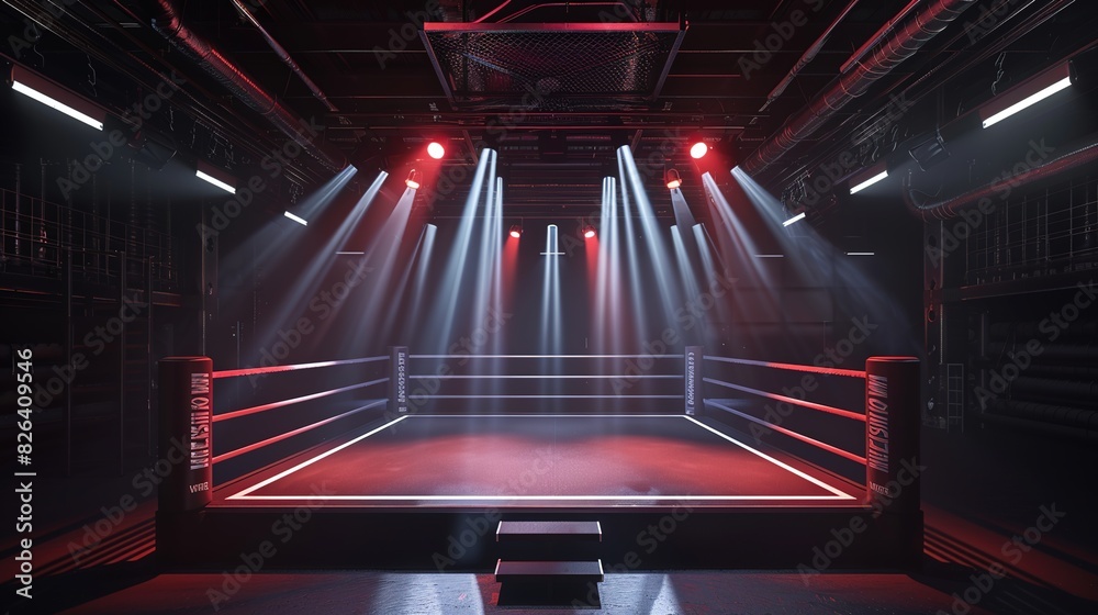 Sticker boxing ring with illumination by spotlights