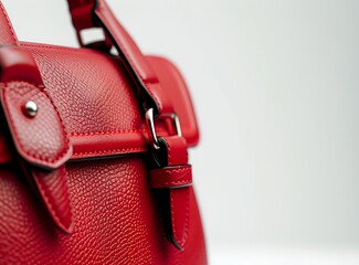 Red women's handbag isolated on a white background in a closeup, studio shot, high resolution photograph, stock photo, copy space for text and web design