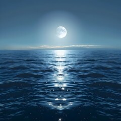 Serene Moonlit Ocean Reflection Tranquil Luxury Digital Background Concept
