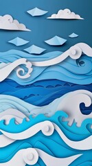 Naklejka premium Abstract ocean waves paper art