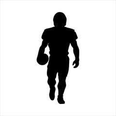 Black american football player silhouette isolated on white background. American football player icon vector illustration design.