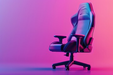 Fototapeta premium Gaming chair on purple and pink gradient background, gaming and streamer concept.