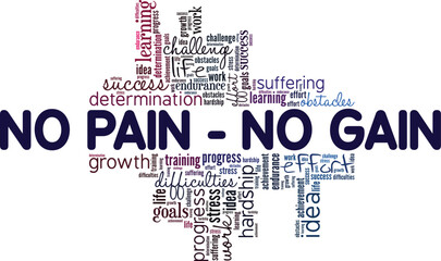 No Pain No Gain word cloud conceptual design isolated on white background.