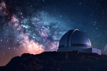 Obraz premium Sleek Observatory Dome Opening Beneath Captivating Starry Nightscape